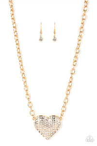 Heartbreakingly Blingy - Gold Heart Paparazzi Necklace