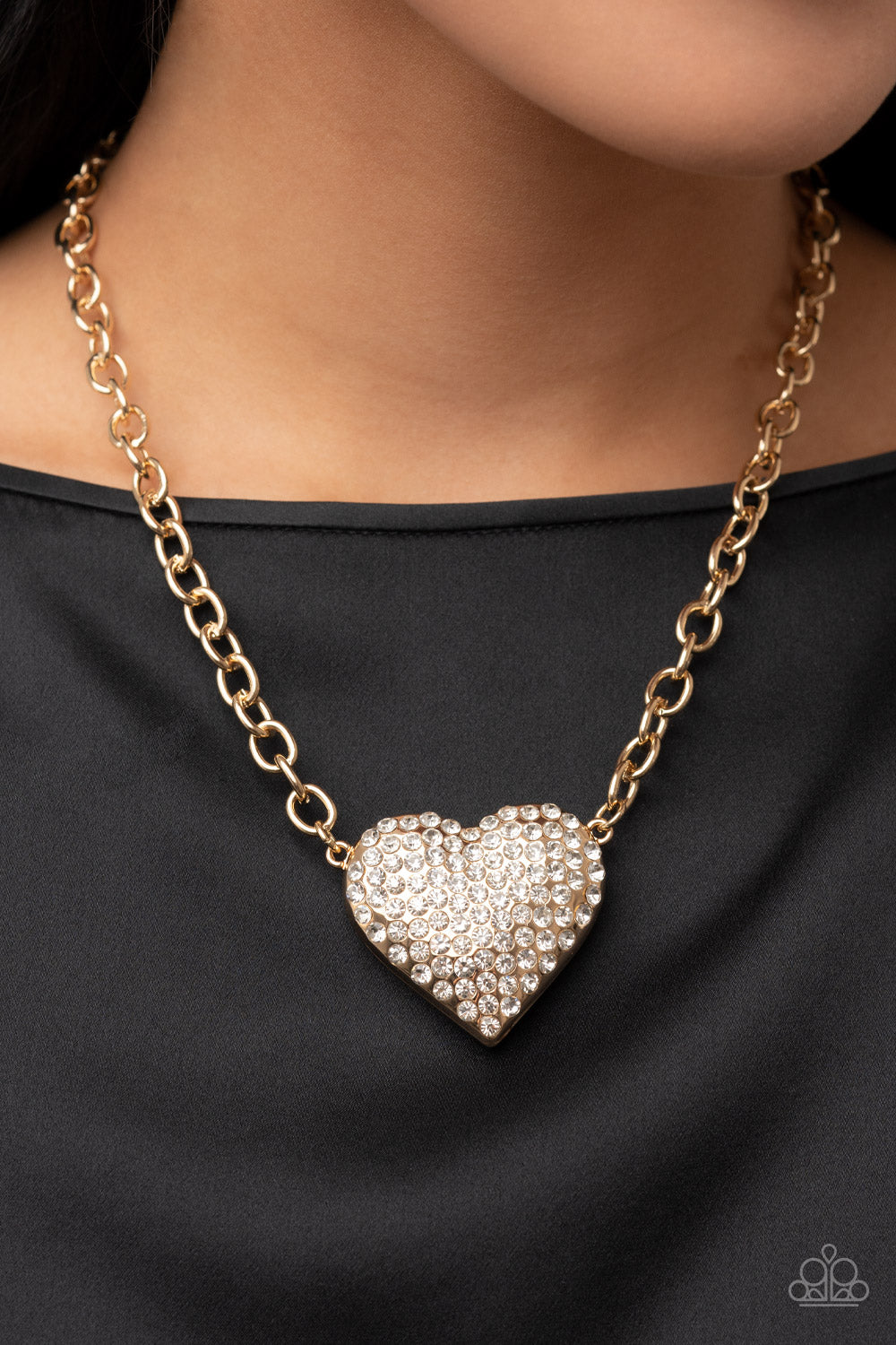 Heartbreakingly Blingy - Gold Heart Paparazzi Necklace