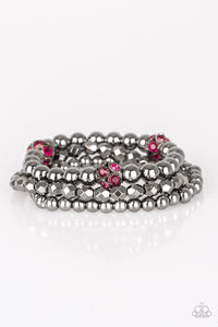 Noticeably Noir - Paparazzi Gunmetal  and Pink Bracelet