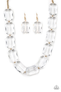 The ICE President - White Paparazzi Necklace (gold beads)