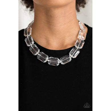 The ICE President - White Paparazzi Necklace (silver beads)