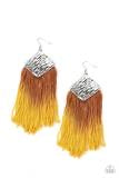 Load image into Gallery viewer, Paparazzi Accessories-DIP The Scales - Yellow Fringe Earrings