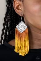 Load image into Gallery viewer, Paparazzi Accessories-DIP The Scales - Yellow Fringe Earrings